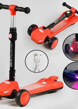 Самокат трехколесный lt-12857 best scooter с парогенератором (6) складной руль, звук машины, дым, свет, пластмассовый, колеса pu