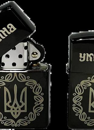 Бензиновая зажигалка zorro "украина герб " на подарок + комплектующие в комплекте
