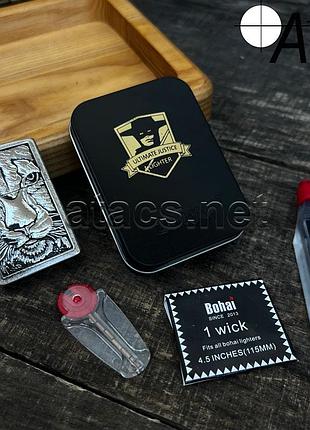 Бензиновая зажигалка zorro "lion-3" на подарок + комплектующие в комплекте