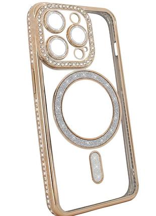 Чехол diamond shining case с magsafe для iphone 16 pro золотой противоударный с защитой камеры