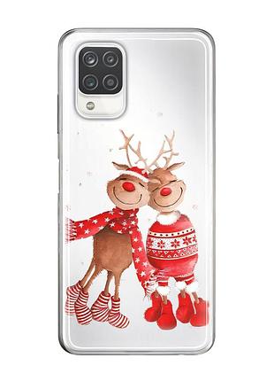 Чехол прозрачный новогодний clear для samsung a12 (01) пара олени