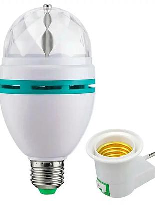 Светодиодная диско-лампочка e27 3вт 15х8см rgb для танцевального освещения с вращением и переходником