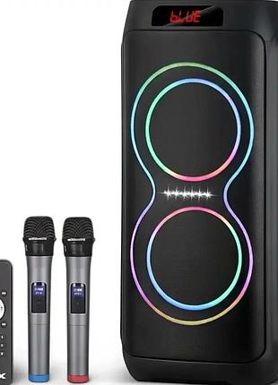 Портативная акустическая колонка 80вт 2 микрофона bluetooth usb черный zxx-5550 для караоке
