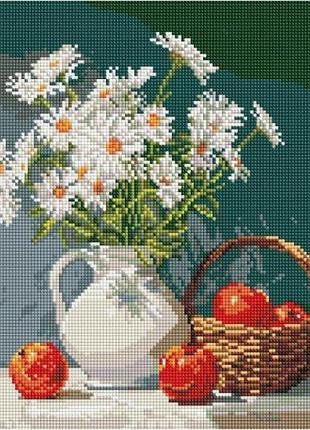 Алмазная мозаика "букет ромашек с яблоками" 40x40см