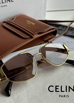 Солнцезащитные очки celine cl40281u золотая оправа, коричневая линза
