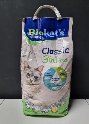 Наповнювач туалета для котів biokat’s classic fresh 3in1 (бентонітовий) 10кг (затерта упаковка)