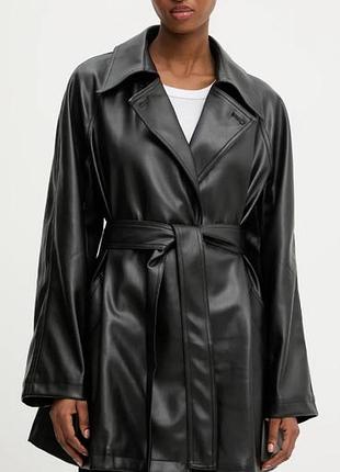 Тренч шкіряний (еко) укорочений jason bolden чорний під поясок в розмірі xl/xxl