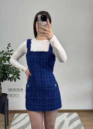 Твідовий сарафан zara, жіночий твідовий сарафан, синій сарафан