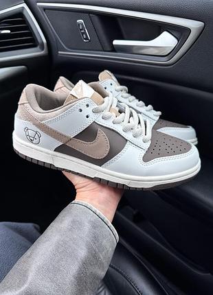Класні жіночі кросівки nike sb dunk low teddy bear brown сірі з коричневим