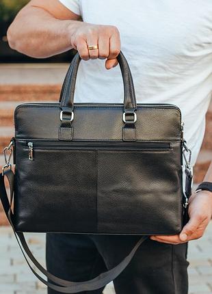 Мужской деловой портфель для документов офисной работы из натуральной кожи через плечо много отделов на молнии