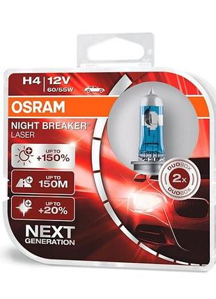 Автолампа h4 night breaker laser+150% 12v 60/55w p43t (кт 2шт)
