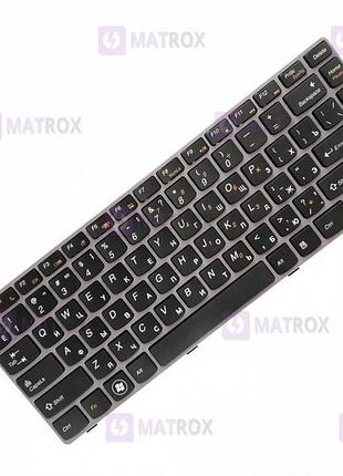 Клавіатура для ноутбука lenovo ideapad z470 series, ru, black, gray frame