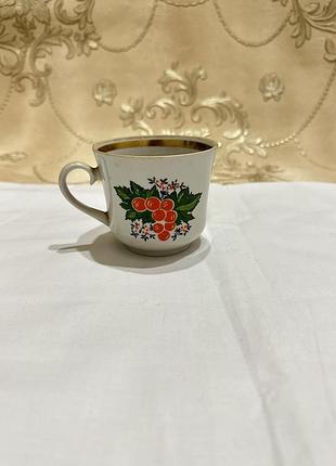 Вінтажна чашка із червоною калиною виробництва синельниківського фарфорового заводу, раритетна чашка для кави/чаю, фарфорова чашка часів ссср, 250мл