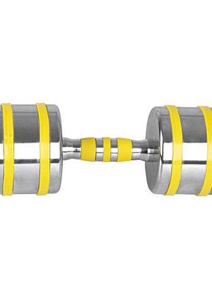 Хромированная гантель insportline yellsteel 12 кг противоскользящая, ребристая эргономичная ручка привлекательный дизайн маркеры