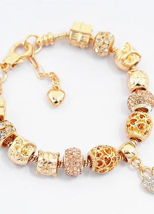 Браслет-шарм в стиле pandora crystal ladybug золотой с божьей коровкой