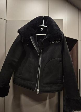 Дубленка-авиатор черная s-m h&amp;m