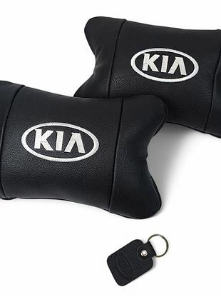Автодушки 2 шт на підголовник kia / кіа, натуральна шкіра, чорні, підголовник для авто ay-985 з комфортом top shop ua_