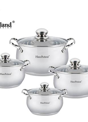 Набор кастрюль haus roland hr115-1, 4 шт из нержавеющей стали 2,1/2,9/3,9/6,3 л. серебристый (hr115-1)