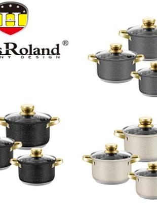 Набор кастрюль haus roland hr131-11 (3 шт) из нержавеющей стали 2,9/3,9/5,1 л, с гранитным покрытием, черный