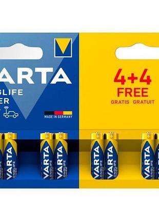 Лужні батарейки aaa varta longlife power lr03, 4+4 в пакованні (8 шт.)