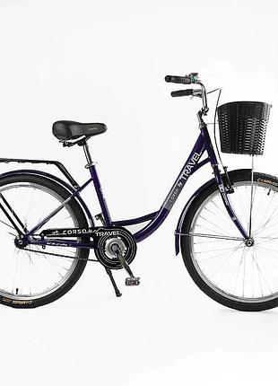 Велосипед міський corso «travel» 26`` tl-26106 + кошик (1) одношвидкісний, сталева рама 16.5``, корзина, багажник