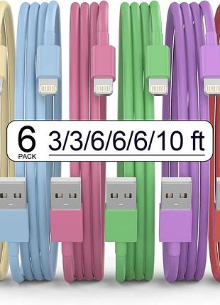 Зарядний кабель lightning для iphone, 6 шт, високошвидкісна зарядка через usb, 14/13/12/11 pro max/xs max/xr/xs/x/8, багатокольоро