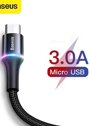 Кабель baseus micro usb c подсветкой для быстрой зарядки 3a 2м | шнур baseus 3a usb microusb 200 см rgb led