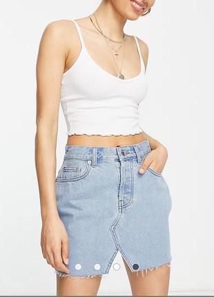 Плотная голубая джинсовая юбка на высокой посадке/приталеннаяasos