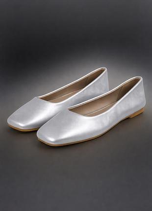 Срібні балетки мінімалізм квадратний носок silver minimalist ballet flats 38.5