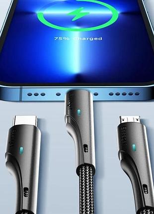 Кабель питания 3в1 usb - type-c, lightning, micro usb essager 100w для зарядки и передачи данных 100 см 2