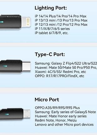 Кабель питания 3в1 usb - type-c, lightning, micro usb essager 100w для зарядки и передачи данных 100 см 3