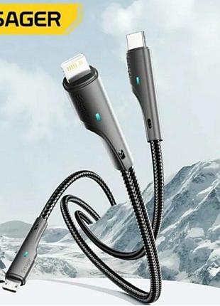 Кабель питания 3в1 usb - type-c, lightning, micro usb essager 100w для зарядки и передачи данных 100 см 6