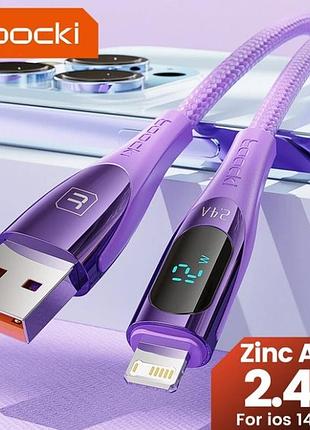 Кабель toocki із дисплеєм usb to lightning pd 2.4a для apple iphone 11,12,13,14,pro max,mini,xs,xr,x 8 ipad быстрая зарядка