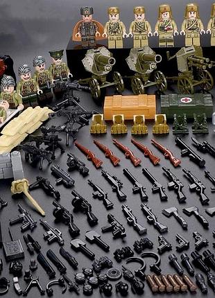 Фігурки конструктор чоловічки радянські американські військові друга світова війна з гарматами та зброєю