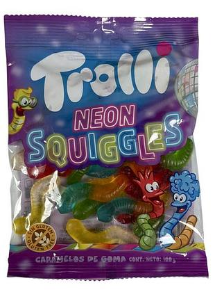 Желейки trolli неонові черв'ячки e neon squiggles, 100 г