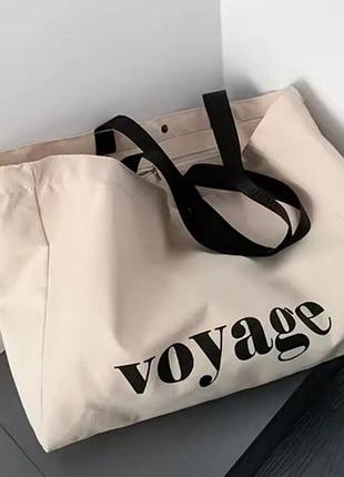 Велика сумка шопер з принтом voyage бежева