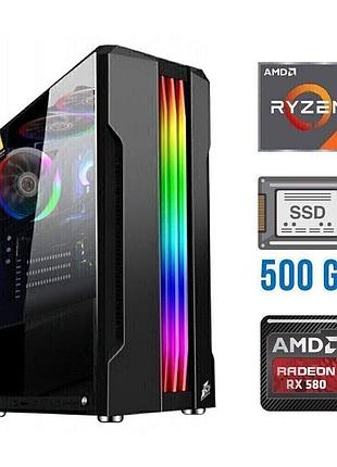 Ігровий пк tower/amd ryzen 5 5500 (6 (12) ядер по 3.6-4.2 ghz) / 16 gb ddr4 / 500 gb ssd / amd radeon rx 580, 8 gb gddr5,