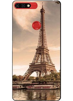 Силиконовый бампер чехол для huawei honor 7c pro с рисунком париж