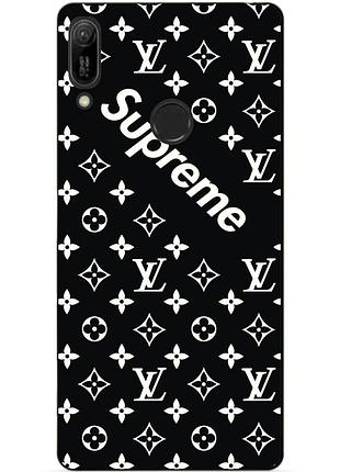 Бампер силиконовый чехол для huawei y6 prime 2019 с рисунком supreme lv на черном фоне
