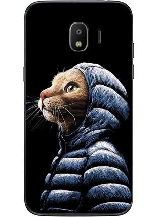 Силіконовий бампер для samsung j4 galaxy j400 з малюнком кіт у куртці