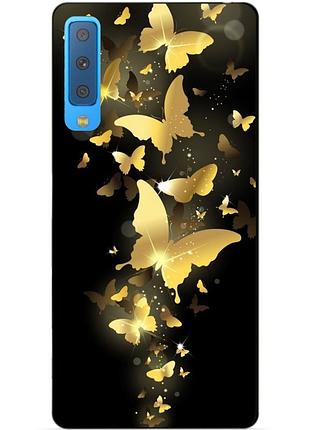 Силиконовый бампер для samsung a7 2018 galaxy a750 с рисунком золотые бабочки
