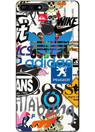 Бампер силиконовый чехол для huawei honor 7a pro с рисунком adidas