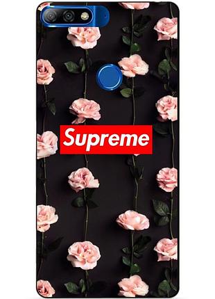 Чехол силиконовый бампер для huawei y7 prime 2018 с рисунком supreme на цветах