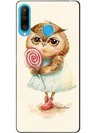 Силиконовый бампер чехол для huawei p30 lite с рисунком сова с конфетой
