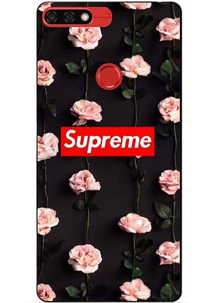 Бампер силіконовий чохол для huawei honor 7c pro з малюнком supreme на трояндах