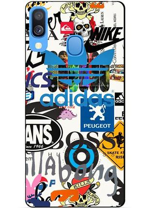 Силиконовый бампер чехол для samsung a40 2019 galaxy a405f с рисунком стикеры adidas