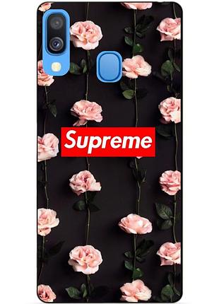 Бампер силиконовый чехол для samsung a40 с рисунком supreme на цветах