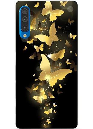 Силиконовый чехол для samsung a50 с рисунком золотые бабочки