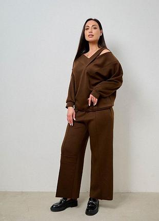 Костюм женский трикотажный кофта и брюки коричневый 44-54 гг