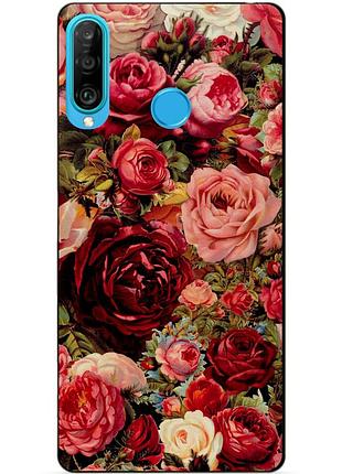 Силиконовый бампер чехол для huawei p30 lite с рисунком красные розы